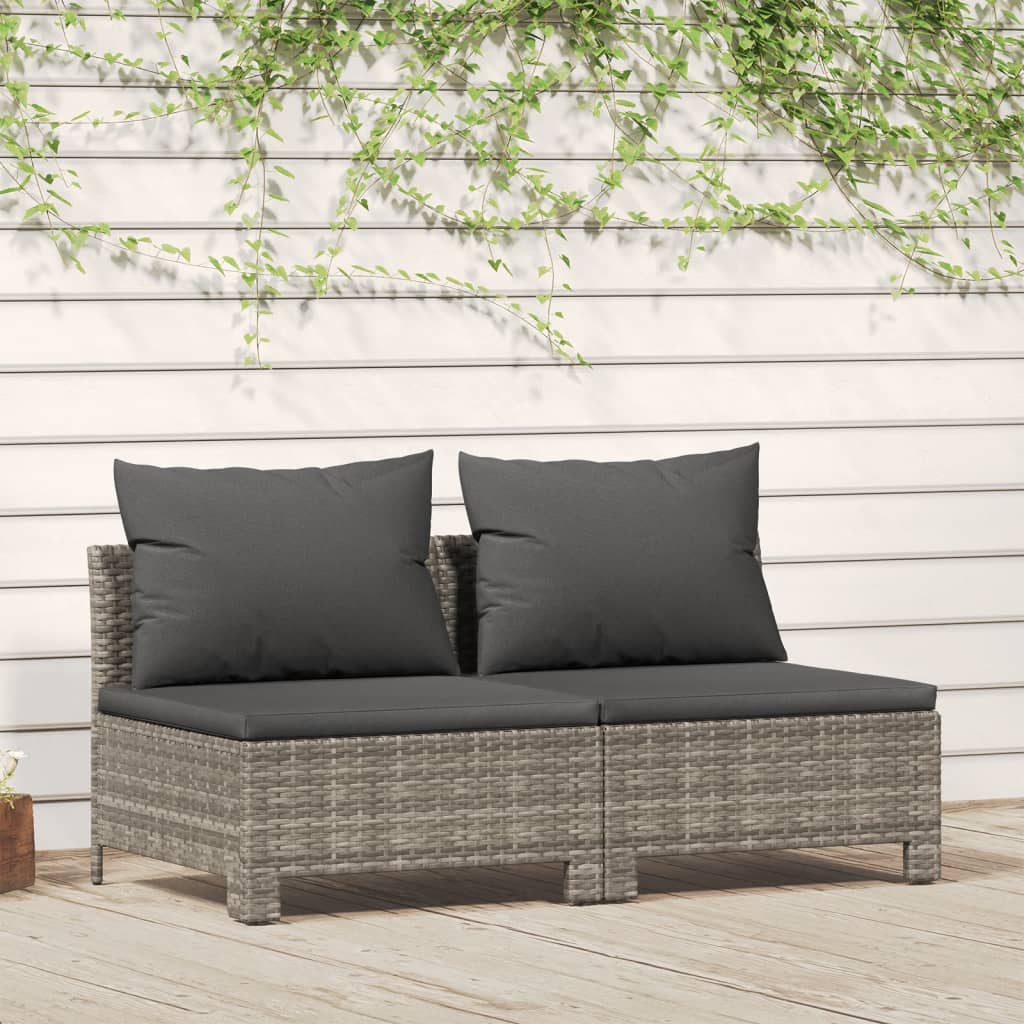 vidaXL 2-Seater Patio Sofa with Cushions Gray Poly Rattan-0