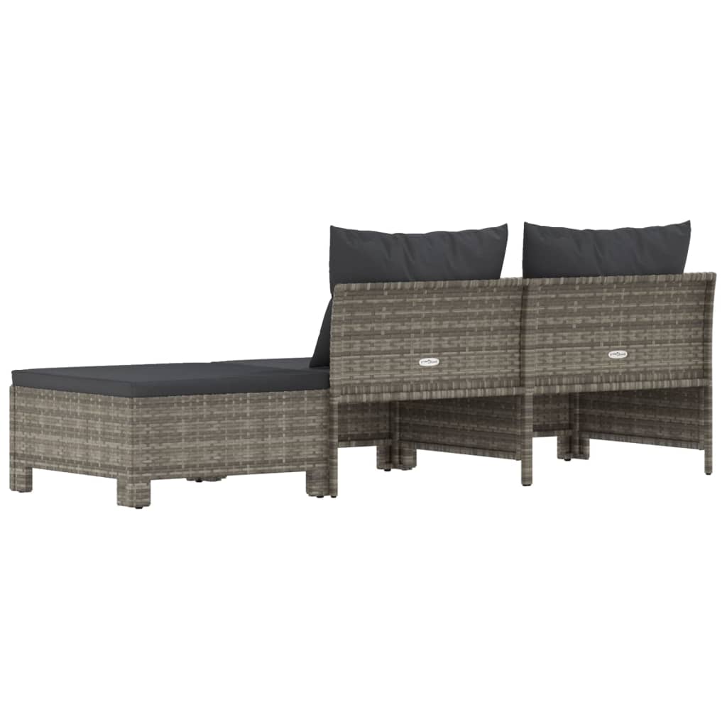 vidaXL 3 Piece Patio Lounge Set with Cushions Gray Poly Rattan-4