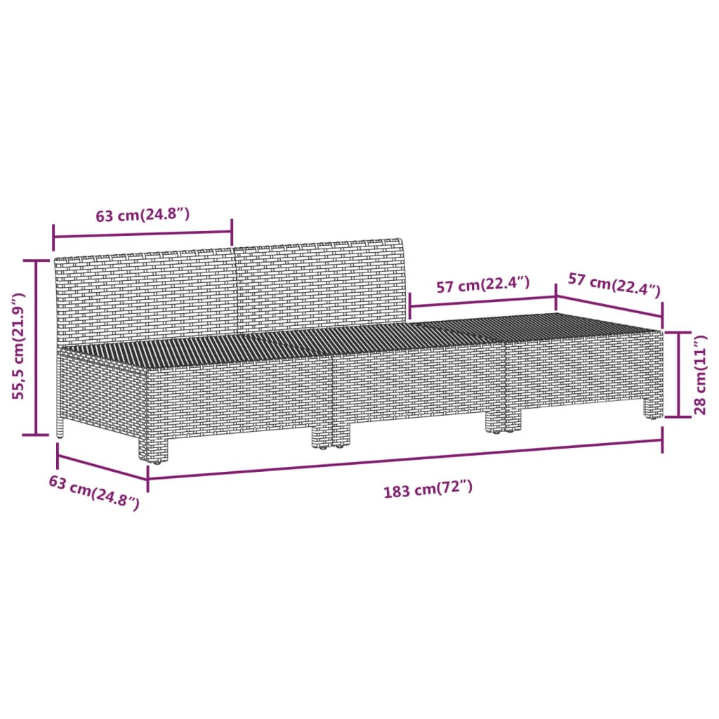 vidaXL 3 Piece Patio Lounge Set with Cushions Gray Poly Rattan-6