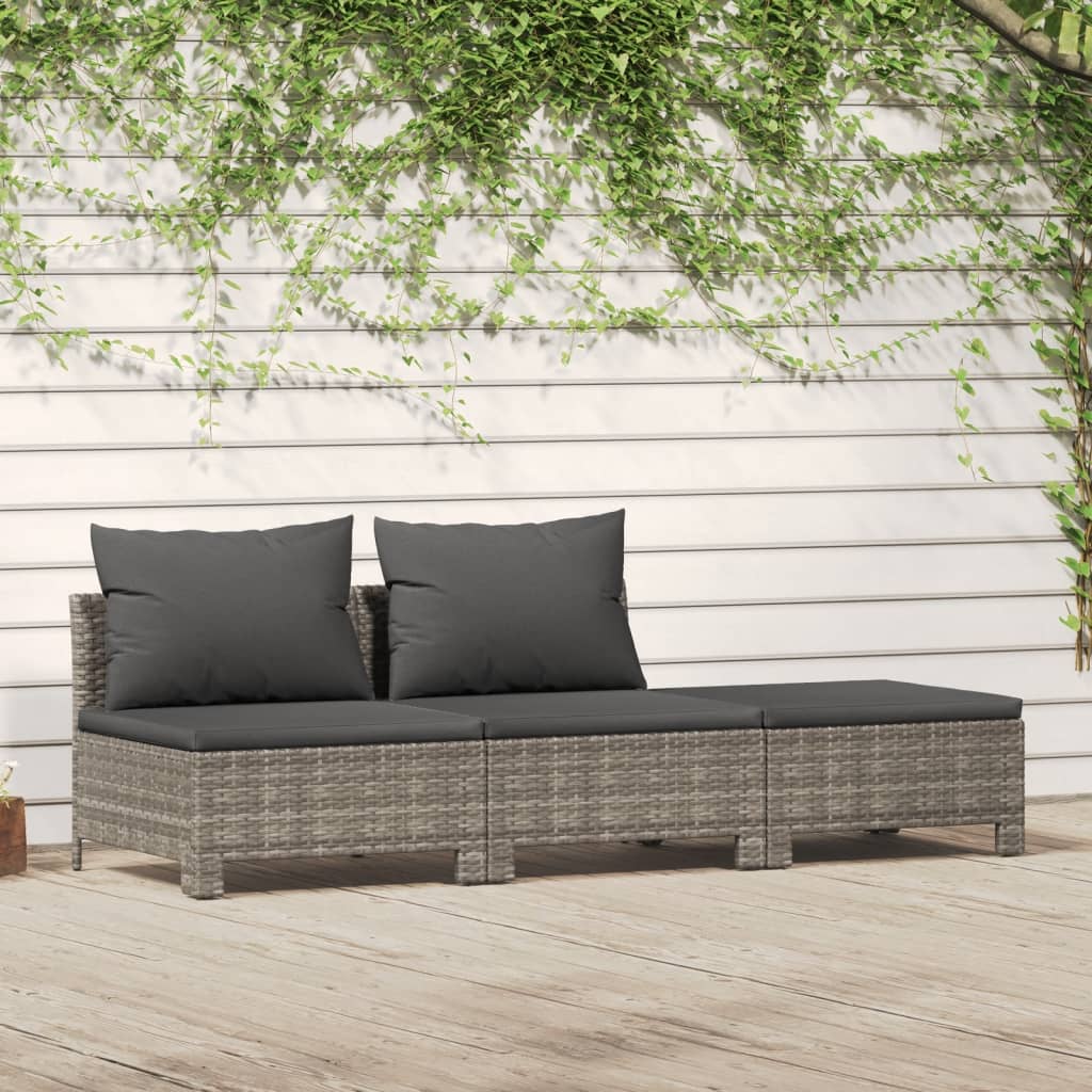 vidaXL 3 Piece Patio Lounge Set with Cushions Gray Poly Rattan-0