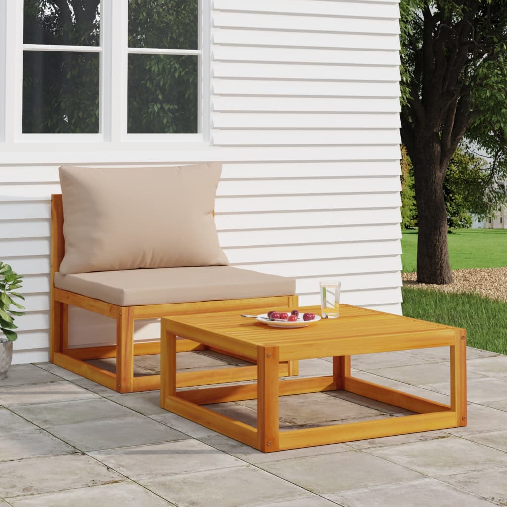 vidaXL 2 Piece Patio Sofa Set with Cushions Solid Wood Acacia-0