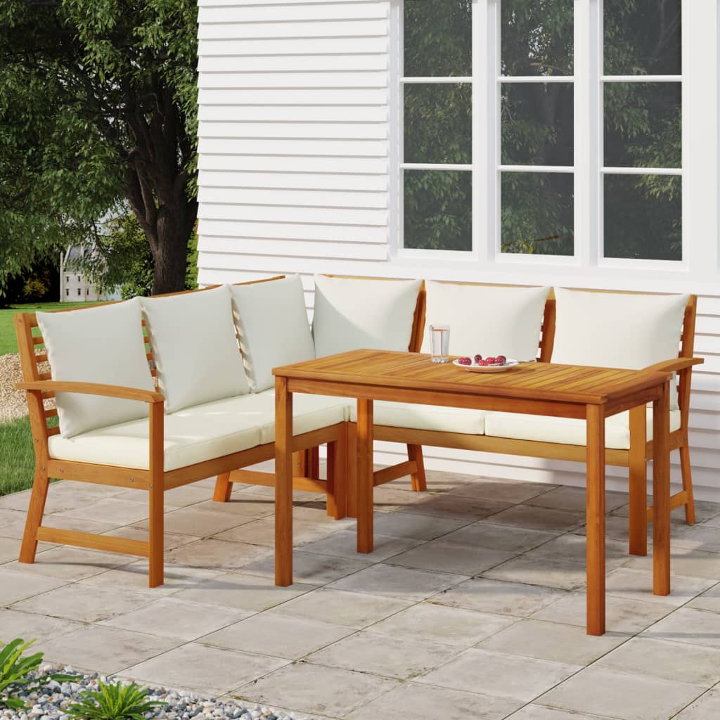 vidaXL 4 Piece Patio Dining Set with Cushions Solid Wood Acacia-0