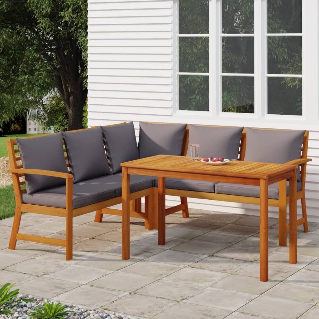 vidaXL 4 Piece Patio Dining Set with Cushions Solid Wood Acacia-0