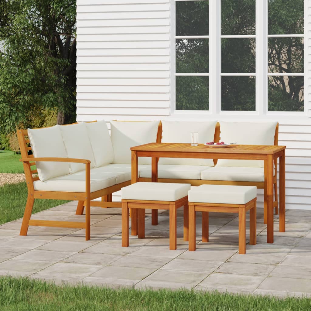 vidaXL 6 Piece Patio Dining Set with Cushions Solid Wood Acacia-0