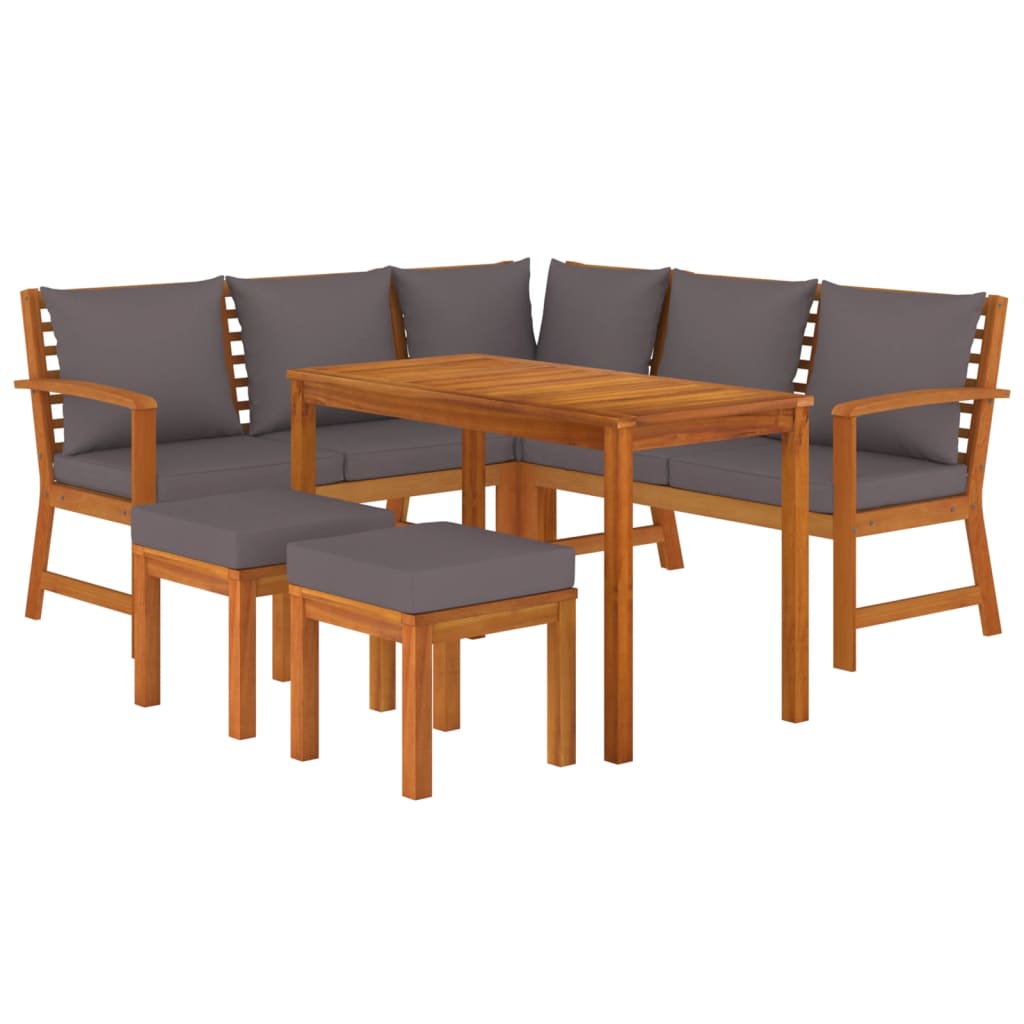 vidaXL 6 Piece Patio Dining Set with Cushions Solid Wood Acacia-1