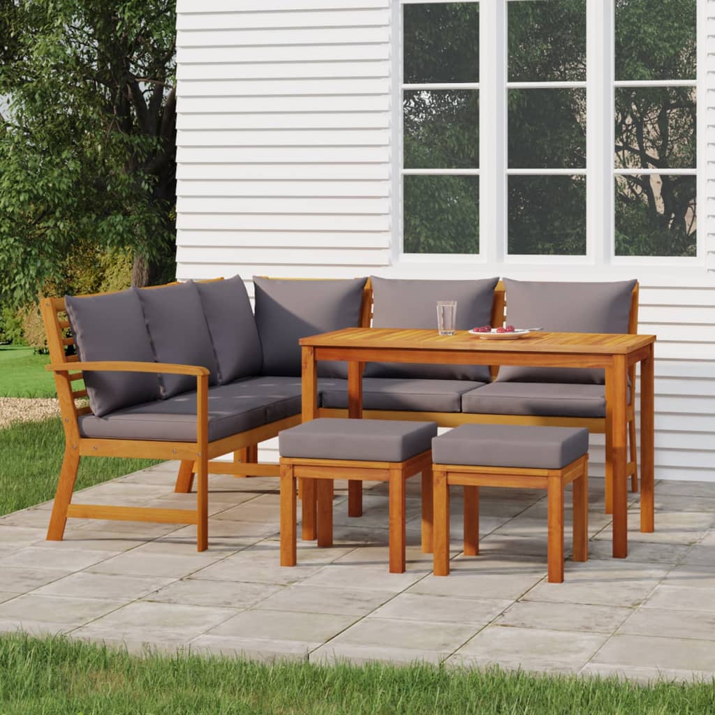 vidaXL 6 Piece Patio Dining Set with Cushions Solid Wood Acacia-0