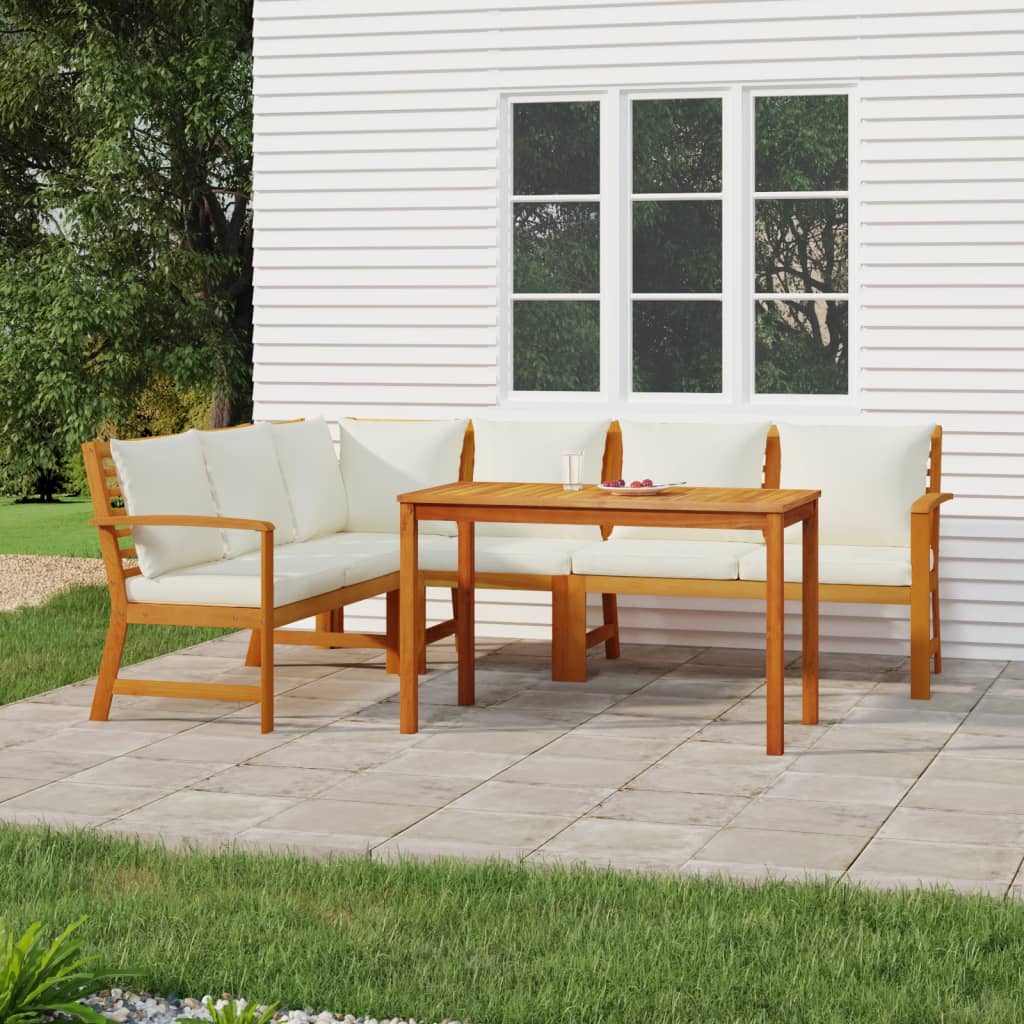 vidaXL 5 Piece Patio Dining Set with Cushions Solid Wood Acacia-0