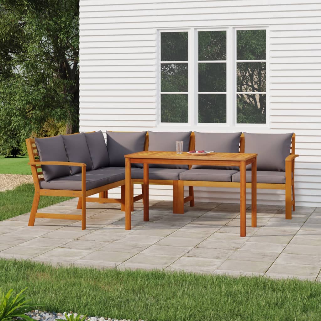 vidaXL 5 Piece Patio Dining Set with Cushions Solid Wood Acacia-0