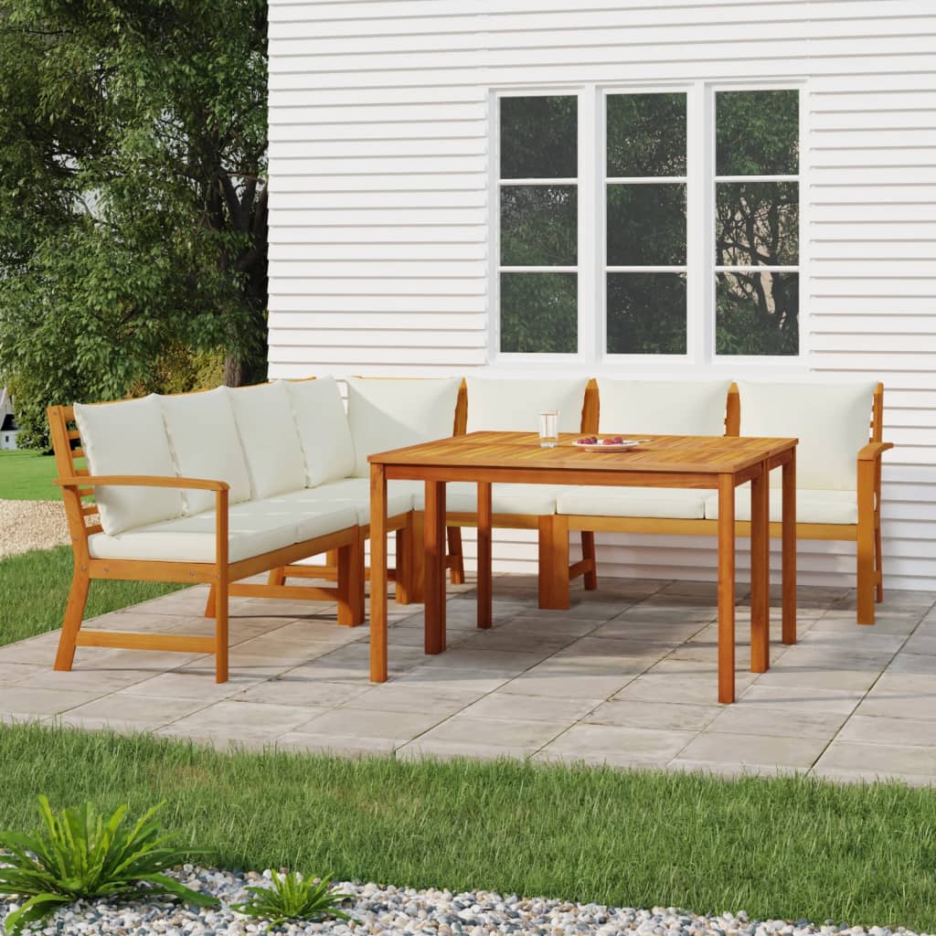 vidaXL 7 Piece Patio Dining Set with Cushions Solid Wood Acacia-0