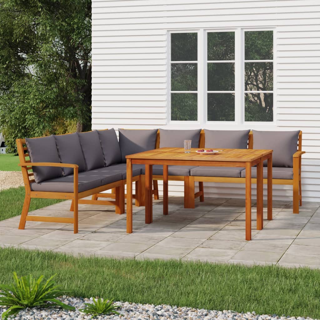 vidaXL 7 Piece Patio Dining Set with Cushions Solid Wood Acacia-0