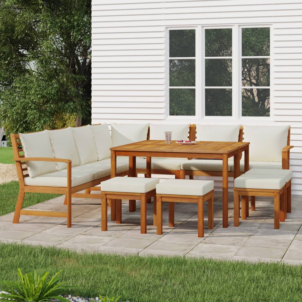 vidaXL 11 Piece Patio Dining Set with Cushions Solid Wood Acacia-0