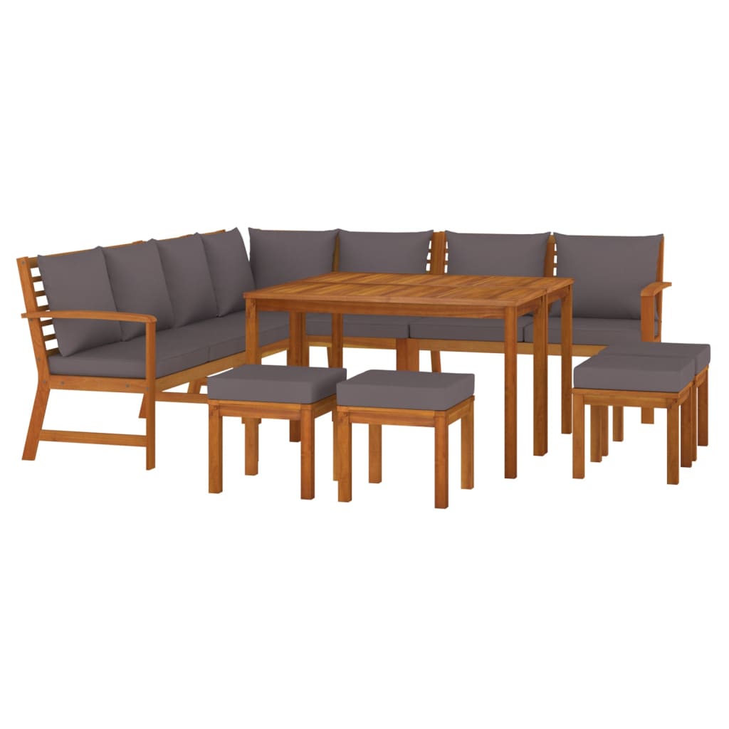 vidaXL 11 Piece Patio Dining Set with Cushions Solid Wood Acacia-1