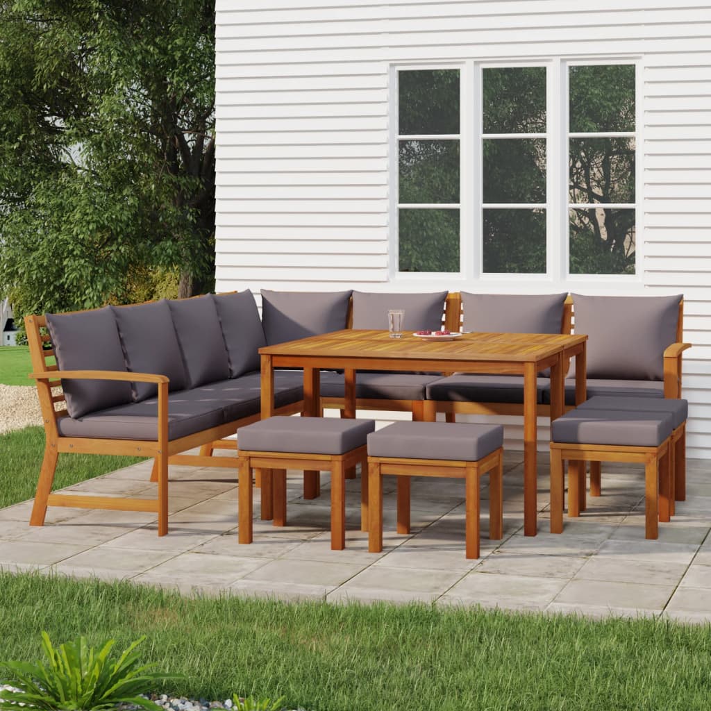 vidaXL 11 Piece Patio Dining Set with Cushions Solid Wood Acacia-0