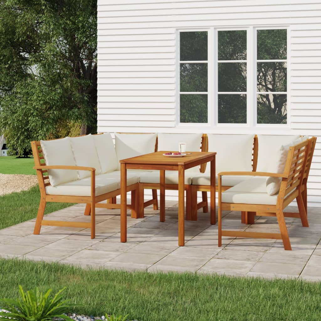 vidaXL 7 Piece Patio Dining Set with Cushions Solid Wood Acacia-0