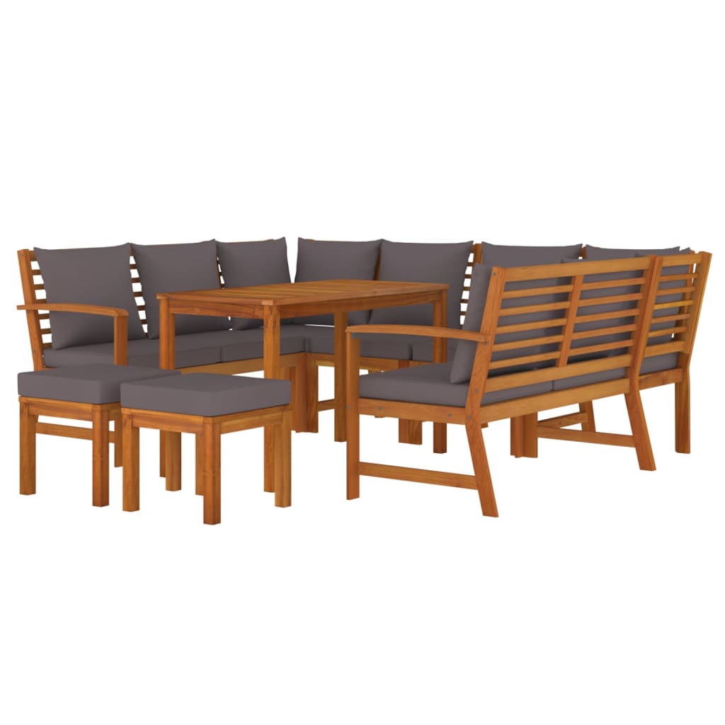 vidaXL 9 Piece Patio Dining Set with Cushions Solid Wood Acacia-1