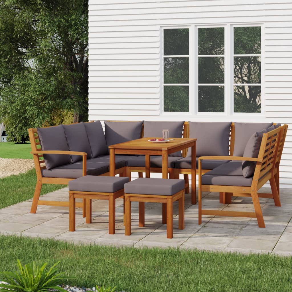 vidaXL 9 Piece Patio Dining Set with Cushions Solid Wood Acacia-0