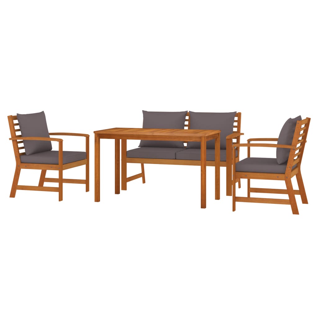 vidaXL 4 Piece Patio Dining Set with Cushions Solid Wood Acacia-1