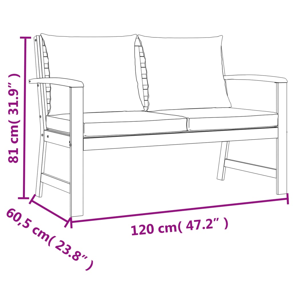 vidaXL 4 Piece Patio Dining Set with Cushions Solid Wood Acacia-5