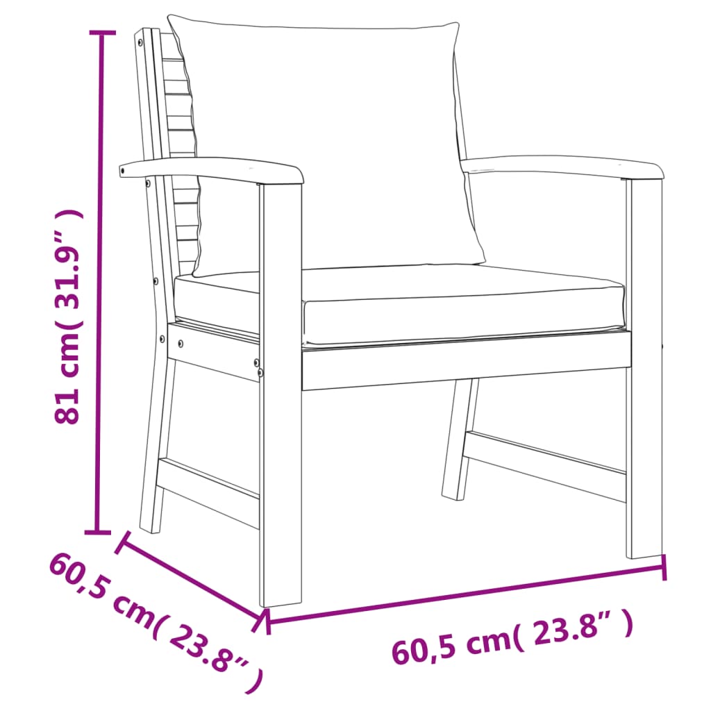 vidaXL 4 Piece Patio Dining Set with Cushions Solid Wood Acacia-6