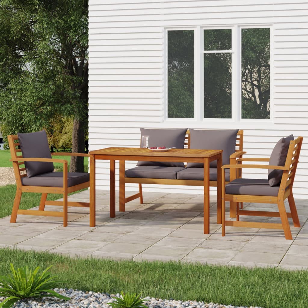 vidaXL 4 Piece Patio Dining Set with Cushions Solid Wood Acacia-0