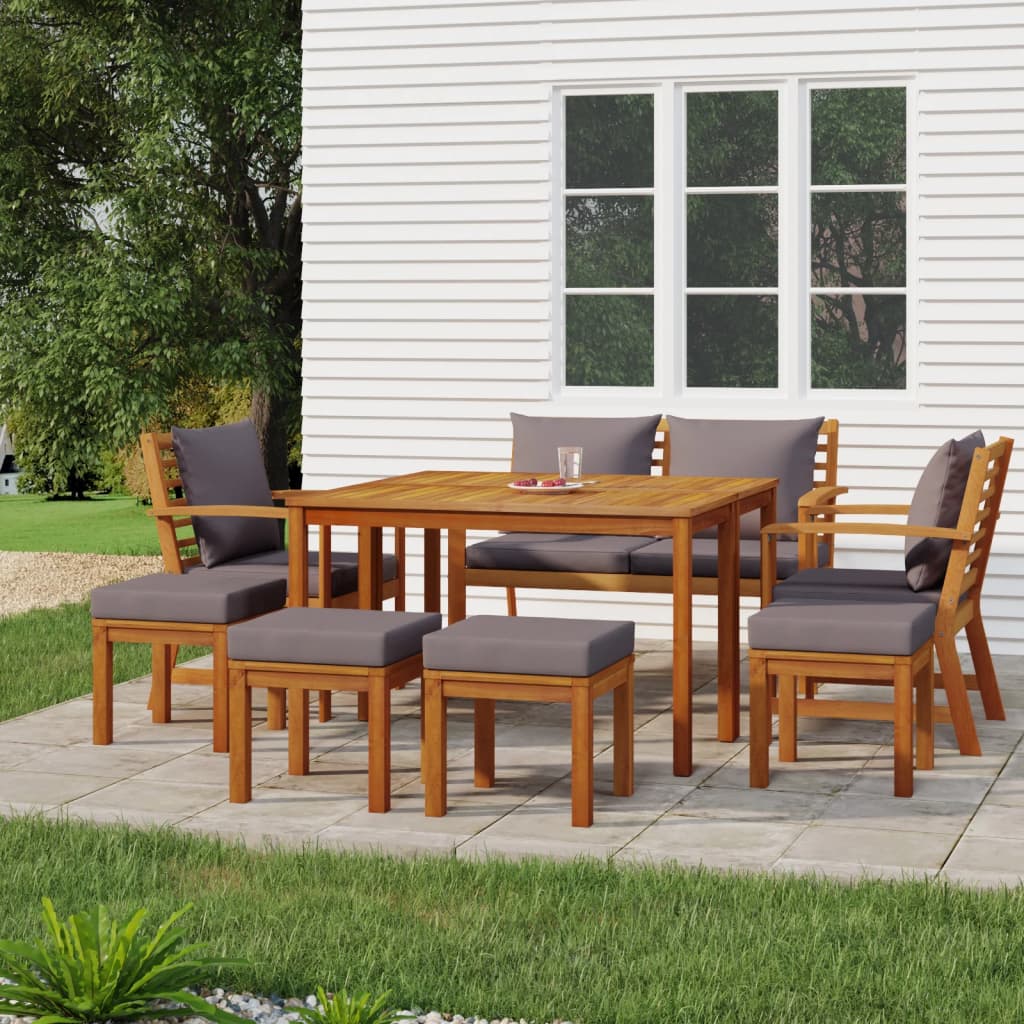 vidaXL 9 Piece Patio Dining Set with Cushions Solid Wood Acacia-0