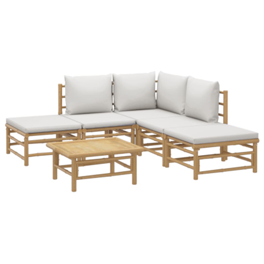 vidaXL 6 Piece Patio Lounge Set with Light Gray Cushions Bamboo-1