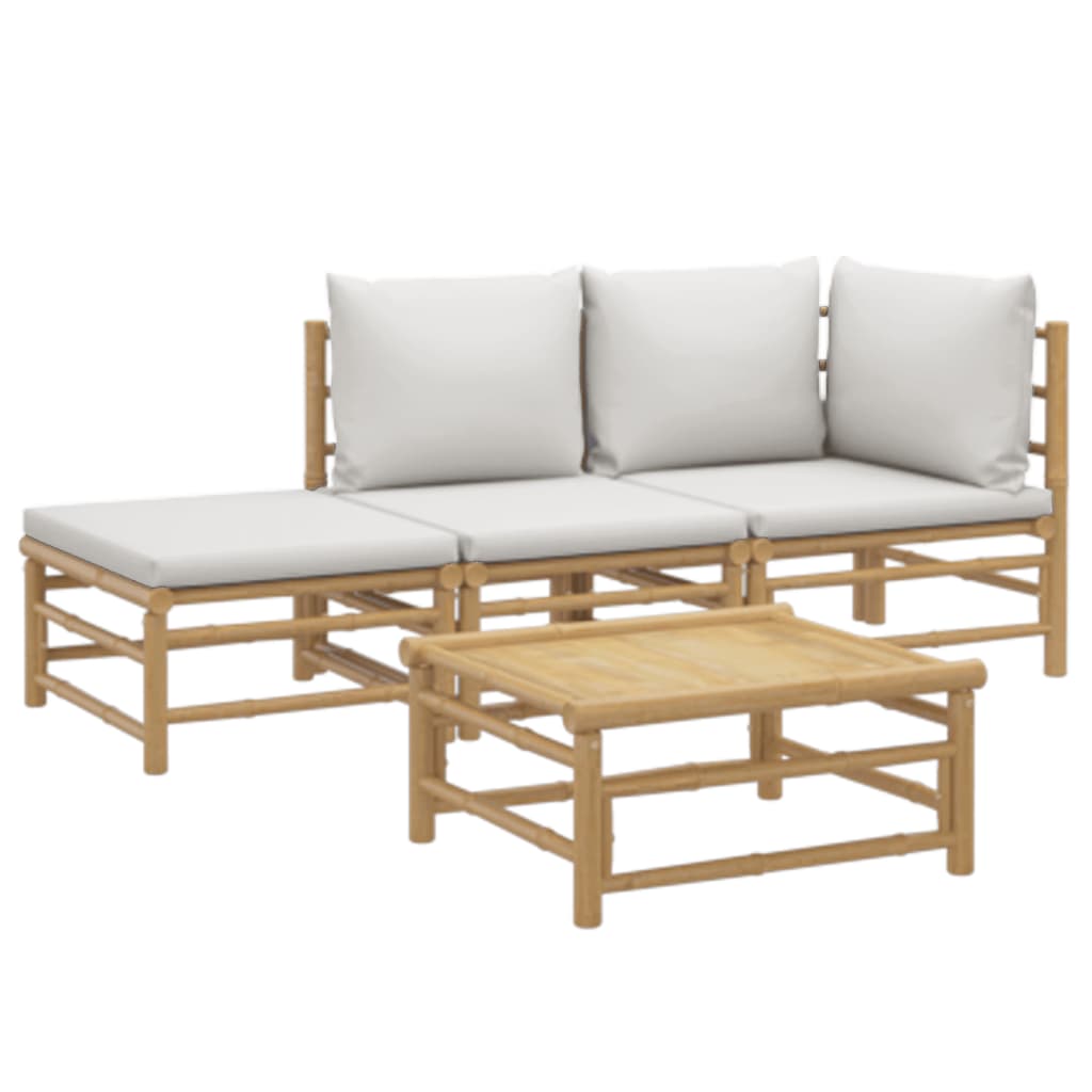 vidaXL 4 Piece Patio Lounge Set with Light Gray Cushions Bamboo-2