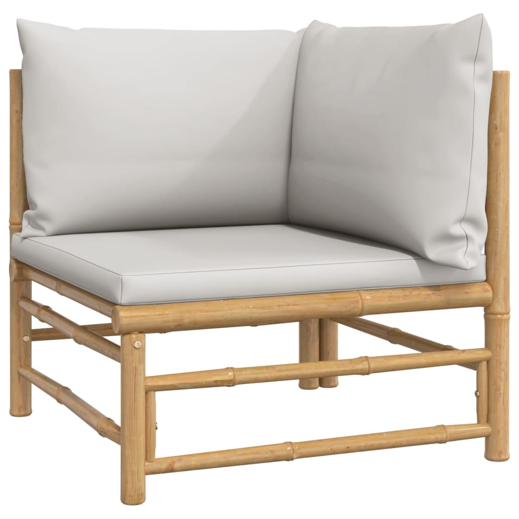 vidaXL 4 Piece Patio Lounge Set with Light Gray Cushions Bamboo-3