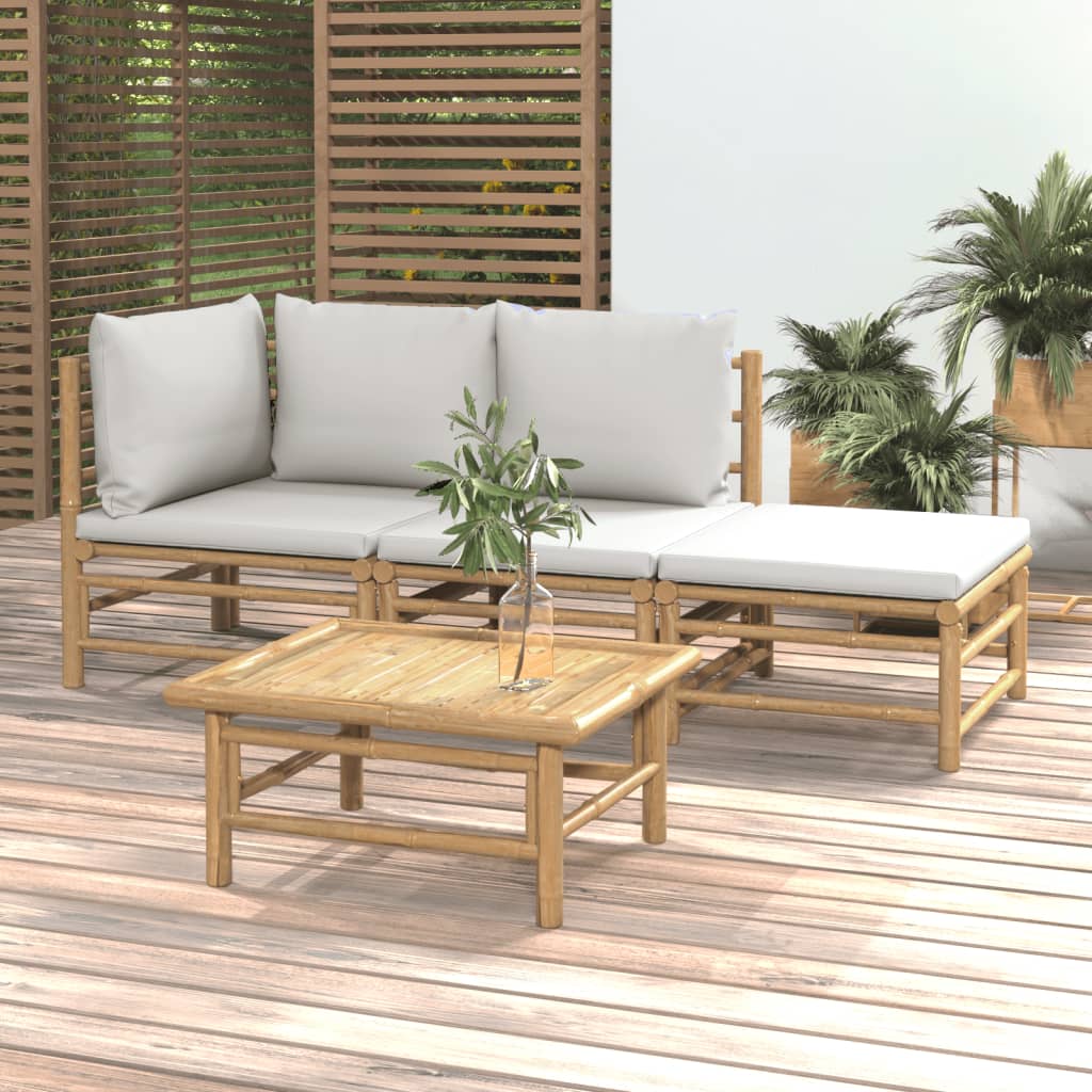 vidaXL 4 Piece Patio Lounge Set with Light Gray Cushions Bamboo-0