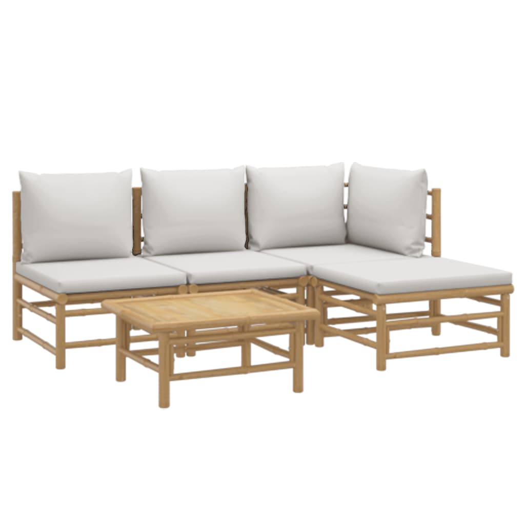 vidaXL 5 Piece Patio Lounge Set with Light Gray Cushions Bamboo-1