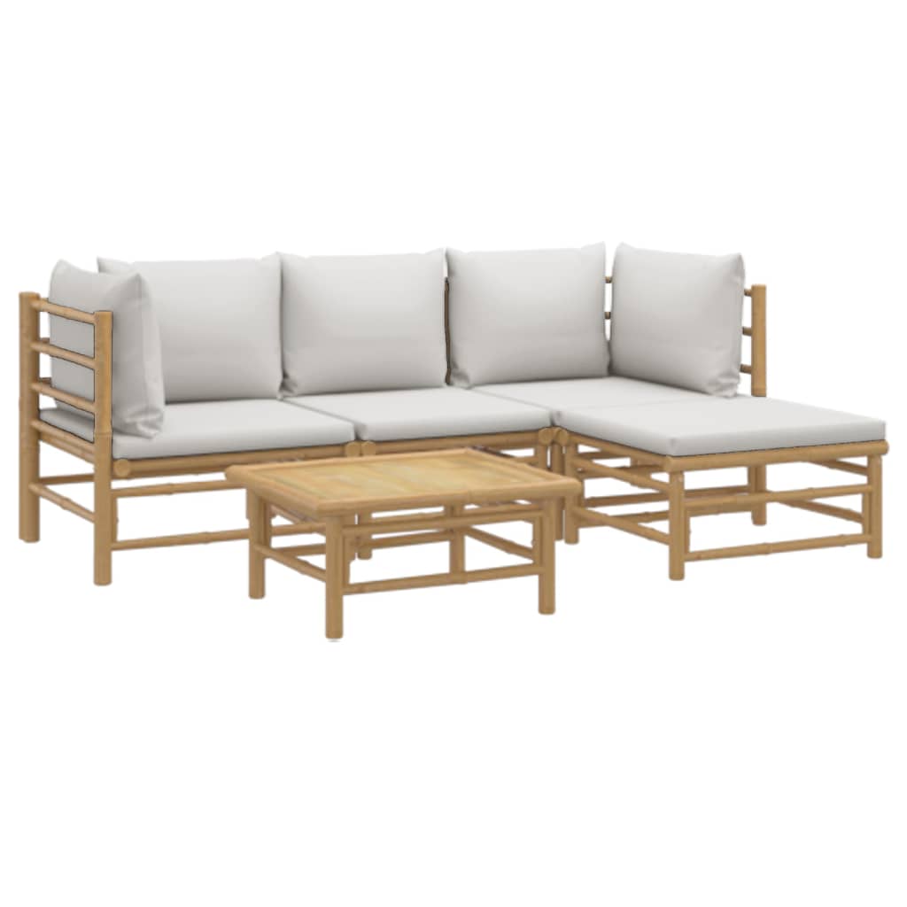 vidaXL 5 Piece Patio Lounge Set with Light Gray Cushions Bamboo-1