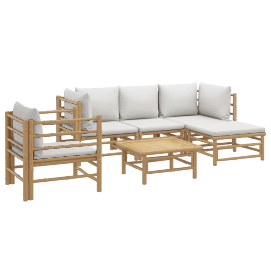 vidaXL 6 Piece Patio Lounge Set with Light Gray Cushions Bamboo-1