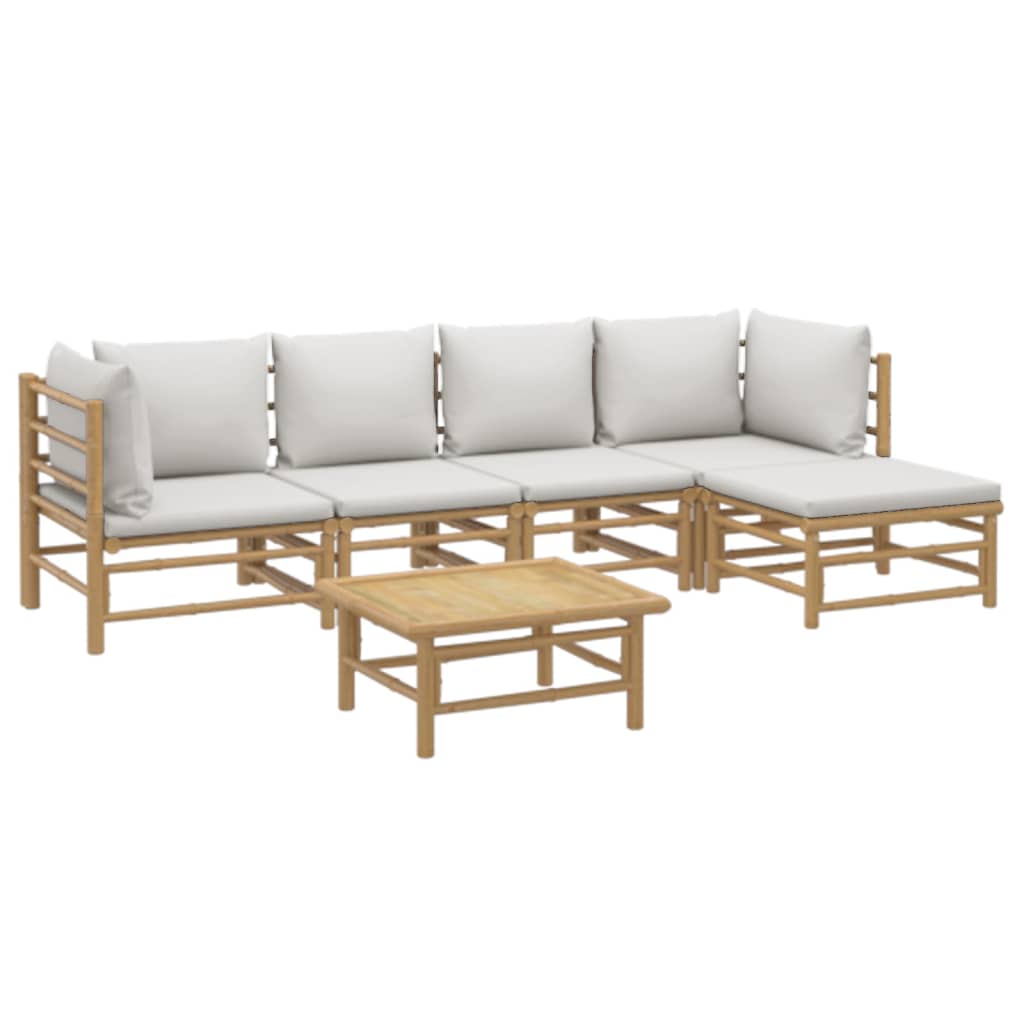 vidaXL 6 Piece Patio Lounge Set with Light Gray Cushions Bamboo-1