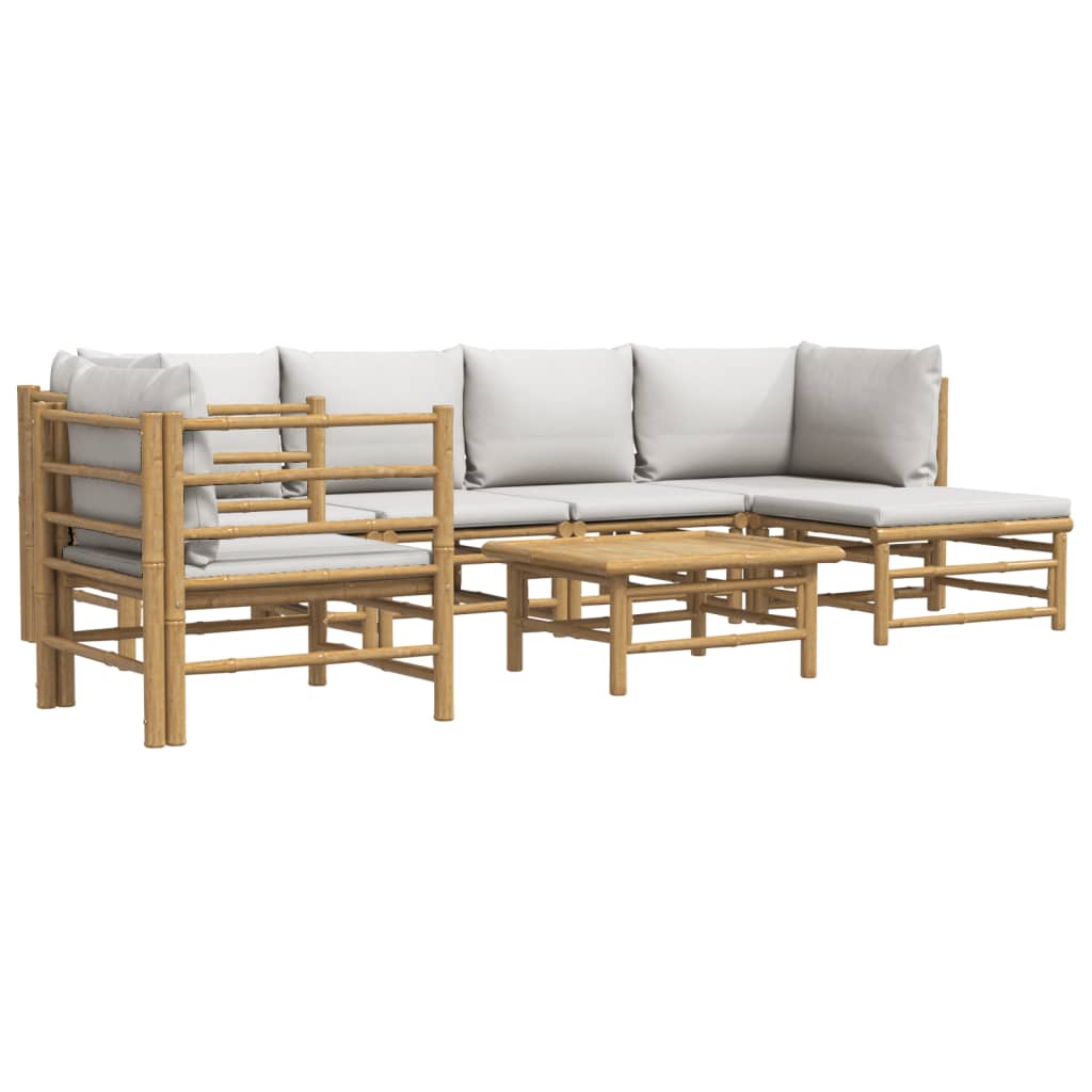 vidaXL 7 Piece Patio Lounge Set with Light Gray Cushions Bamboo-1