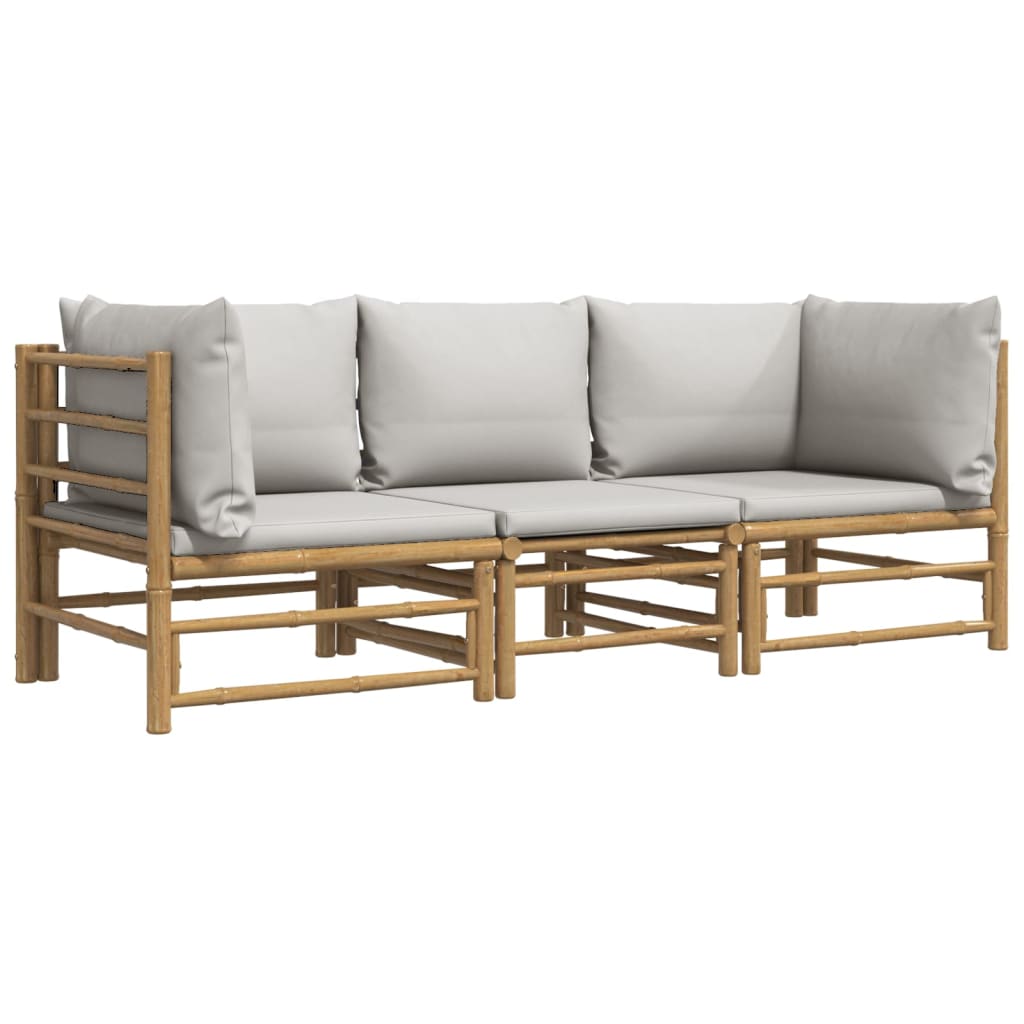 vidaXL 3 Piece Patio Lounge Set with Light Gray Cushions Bamboo-1