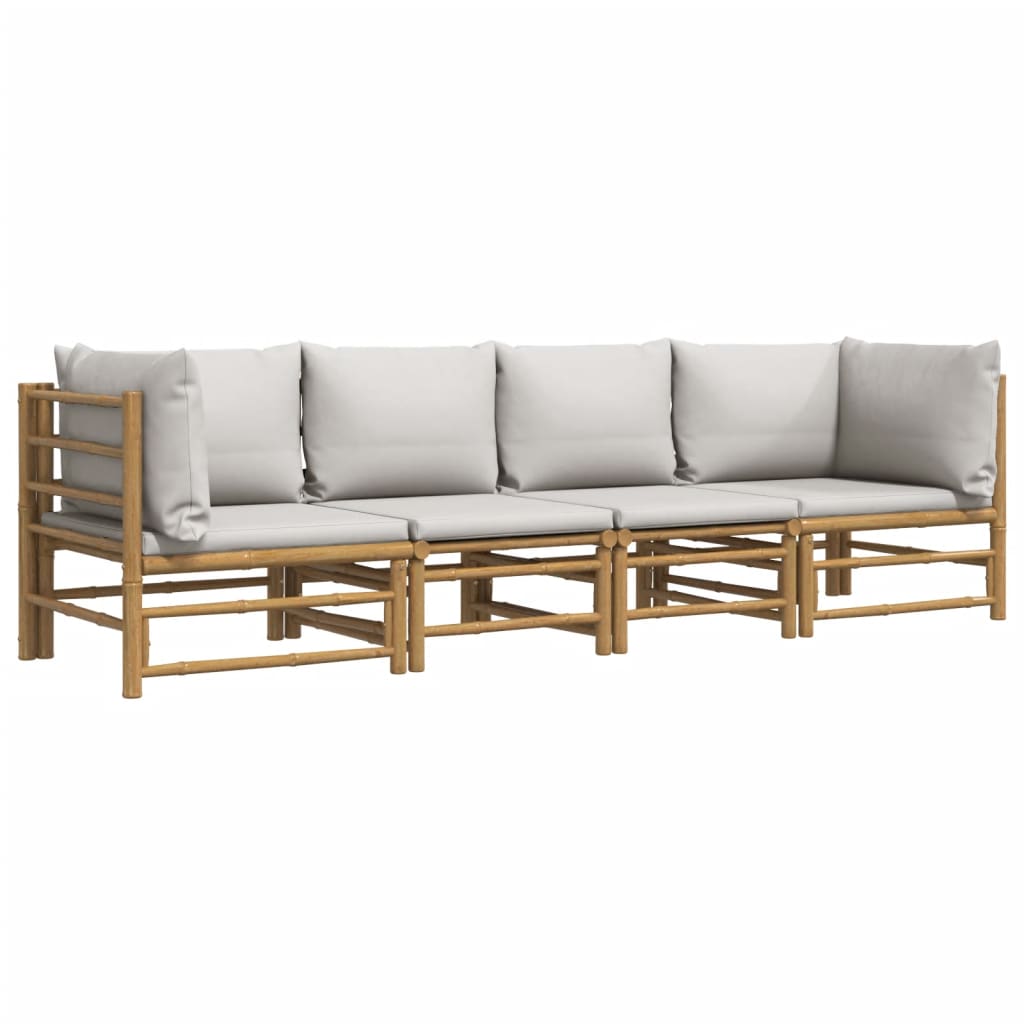 vidaXL 4 Piece Patio Lounge Set with Light Gray Cushions Bamboo-1