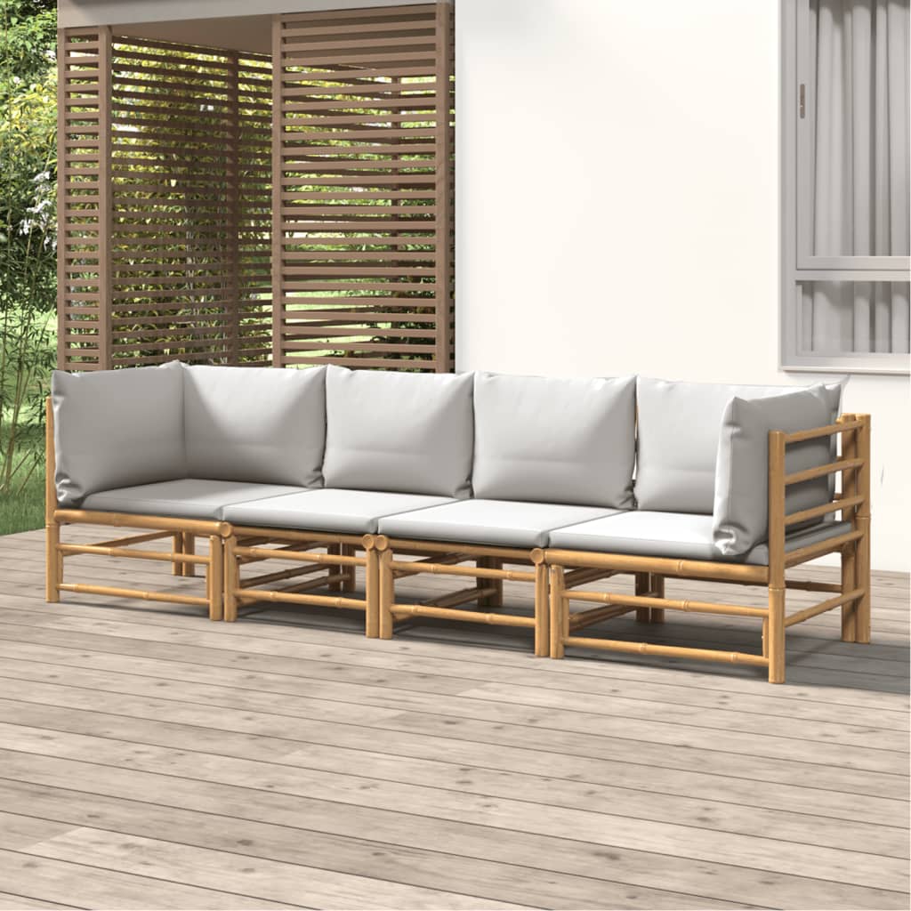 vidaXL 4 Piece Patio Lounge Set with Light Gray Cushions Bamboo-0