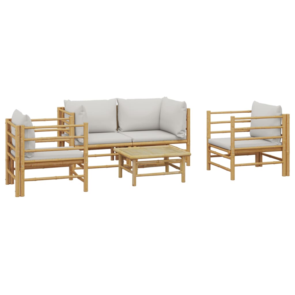 vidaXL 5 Piece Patio Lounge Set with Light Gray Cushions Bamboo-1