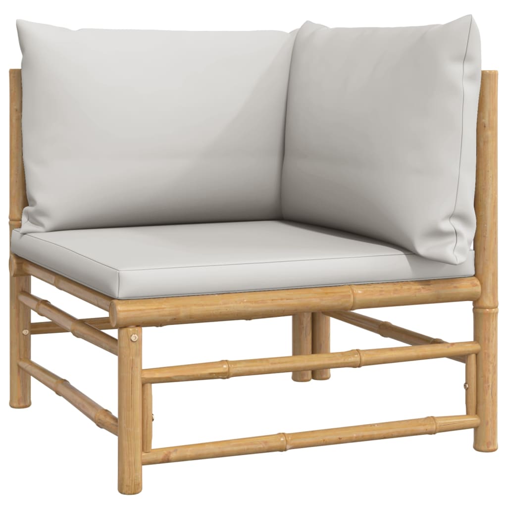 vidaXL 5 Piece Patio Lounge Set with Light Gray Cushions Bamboo-3