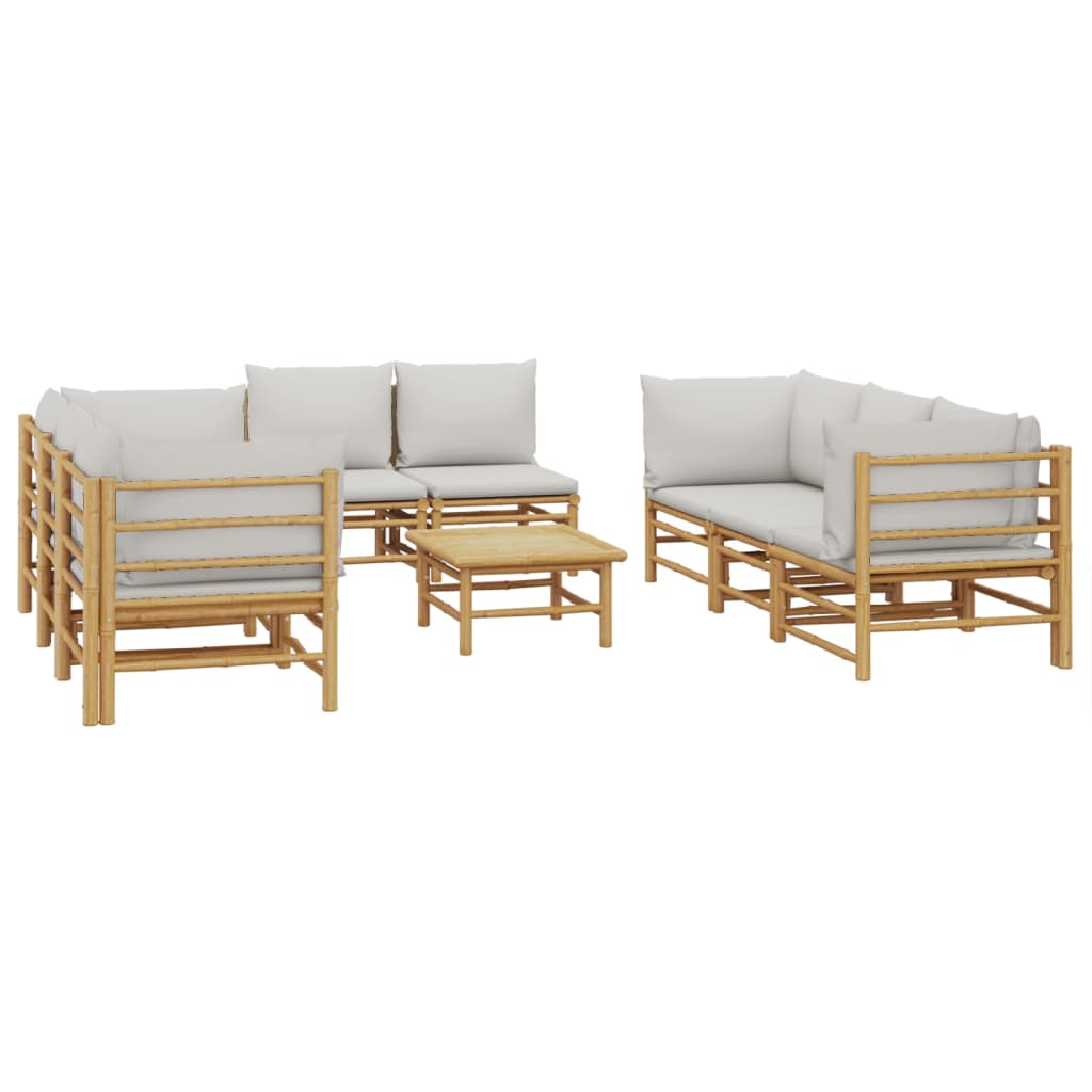 vidaXL 9 Piece Patio Lounge Set with Light Gray Cushions Bamboo-1