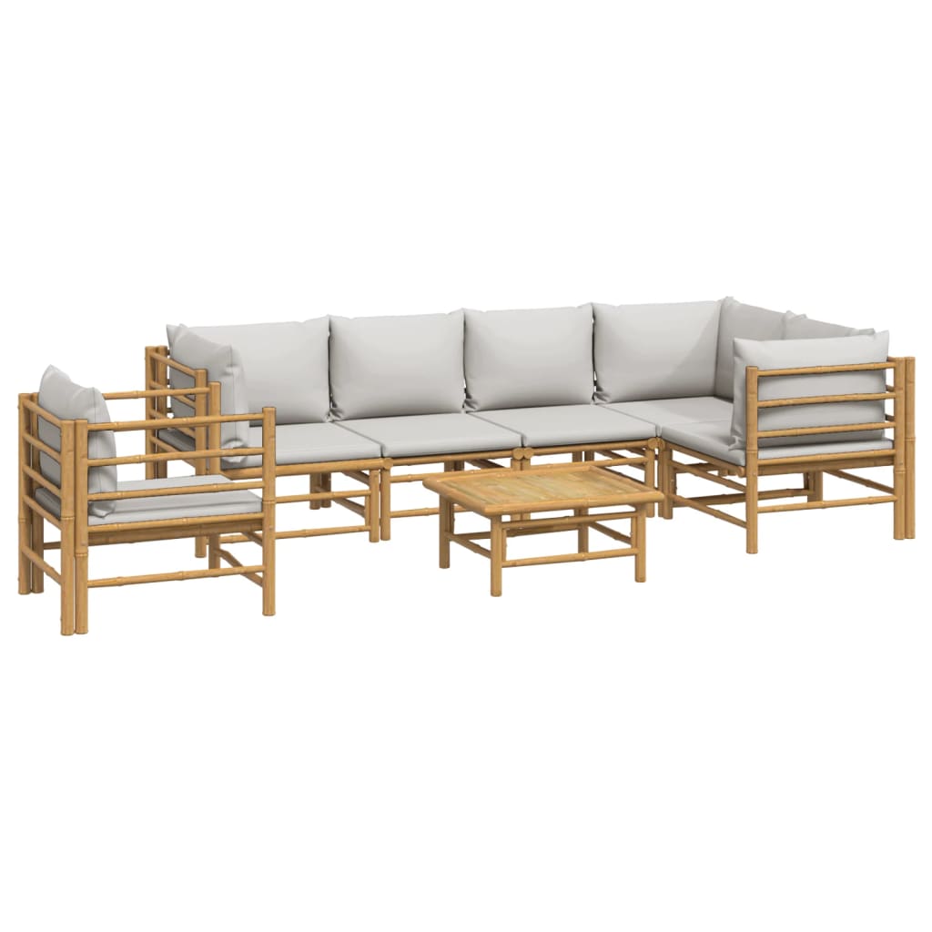 vidaXL 7 Piece Patio Lounge Set with Light Gray Cushions Bamboo-1