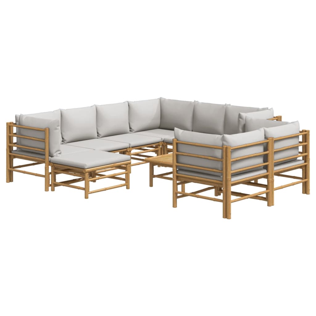 vidaXL 10 Piece Patio Lounge Set with Light Gray Cushions Bamboo-1