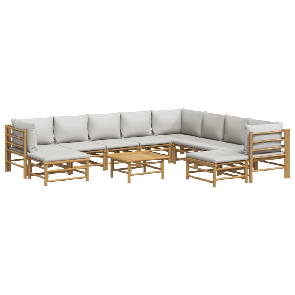 vidaXL 11 Piece Patio Lounge Set with Light Gray Cushions Bamboo-1