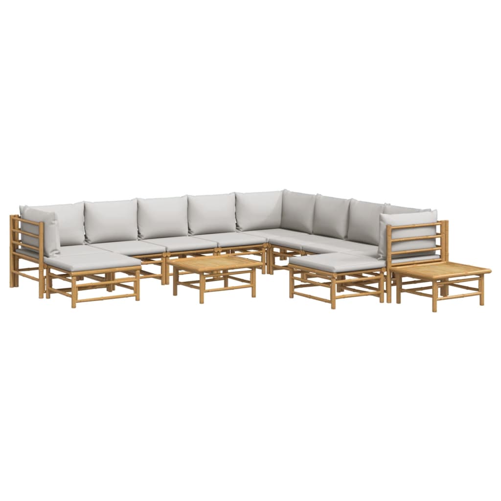 vidaXL 12 Piece Patio Lounge Set with Light Gray Cushions Bamboo-1