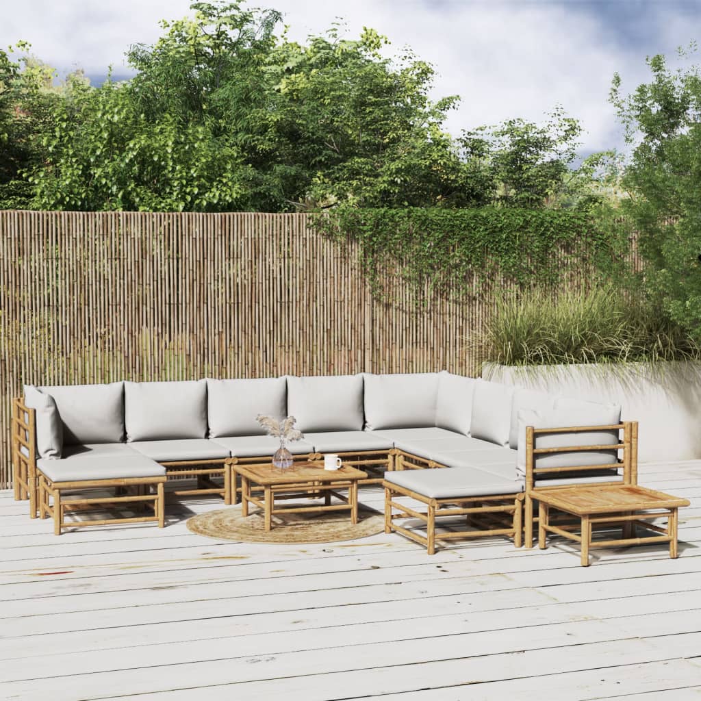 vidaXL 12 Piece Patio Lounge Set with Light Gray Cushions Bamboo-0