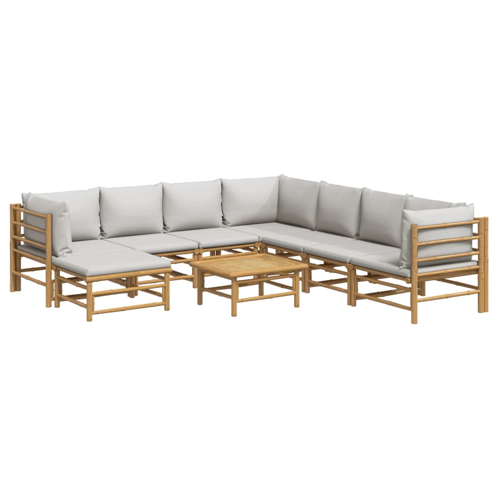 vidaXL 9 Piece Patio Lounge Set with Light Gray Cushions Bamboo-1