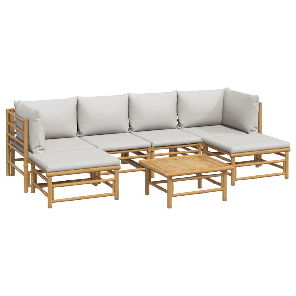 vidaXL 7 Piece Patio Lounge Set with Light Gray Cushions Bamboo-1