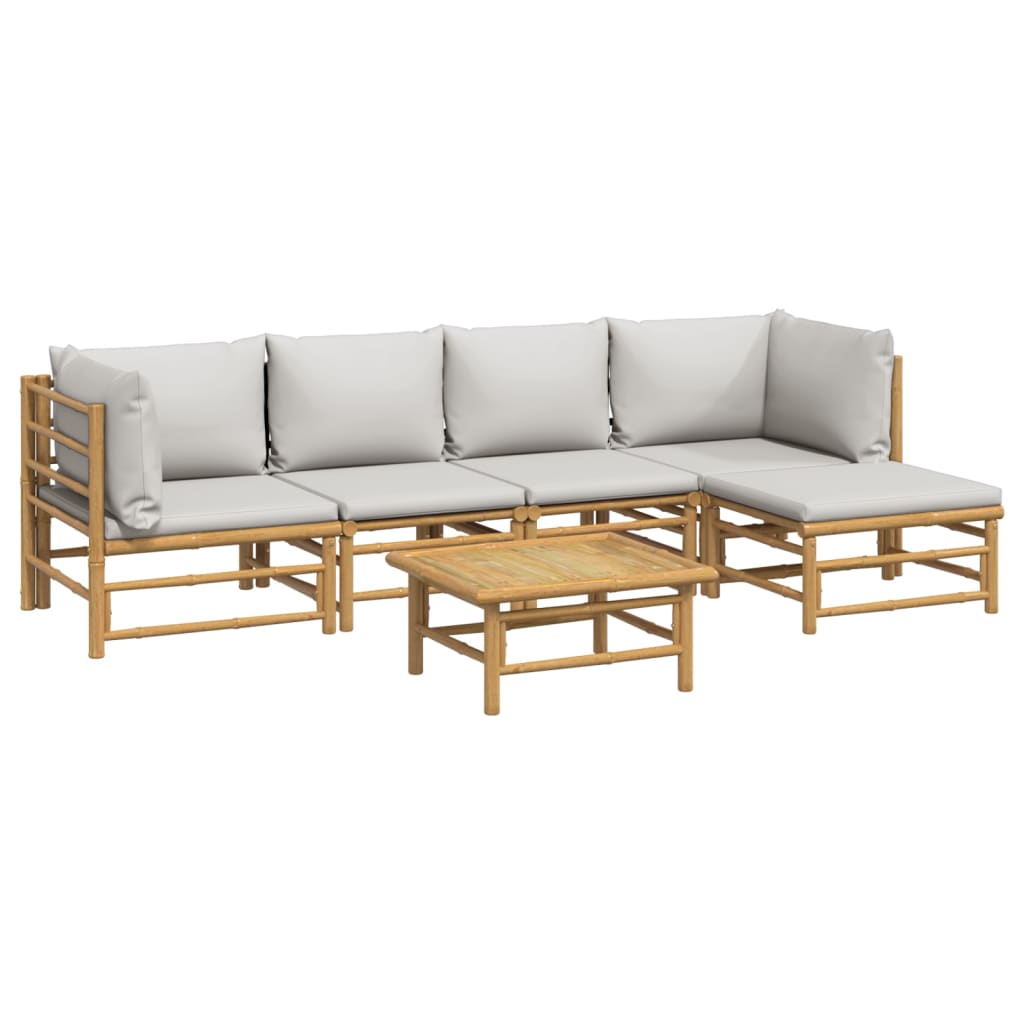 vidaXL 6 Piece Patio Lounge Set with Light Gray Cushions Bamboo-1