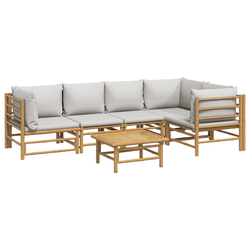 vidaXL 6 Piece Patio Lounge Set with Light Gray Cushions Bamboo-1