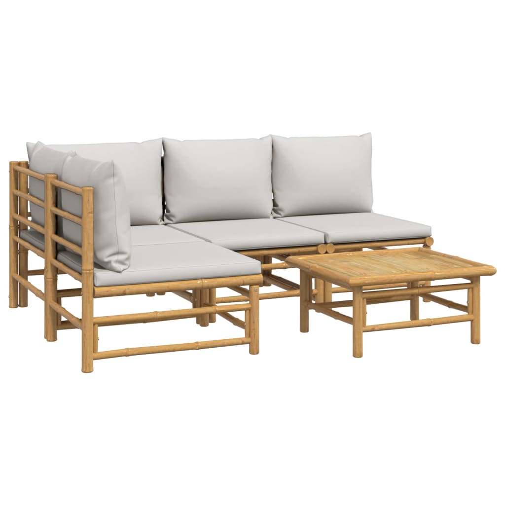 vidaXL 5 Piece Patio Lounge Set with Light Gray Cushions Bamboo-1